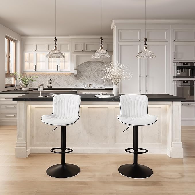 YOUNIKE White Bar Stools Set of 2 Modern Kitchen Counter Height Bar Chair - Image 7