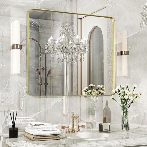 28×32 Glod Bathroom Mirror, Rectangular Bathroom Vanity Mirror by FunMemories