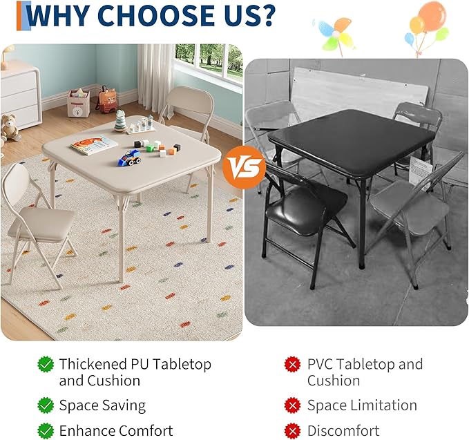IDEALHOUSE 3 Piece Folding Kids Table and Chairs Set, Children Activity Table - Image 6