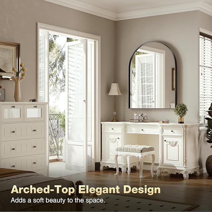 Brightify Arched Mirror, 28 x 40 Inch Black Arch Wall Mirror, Metal Frame Black - Image 3