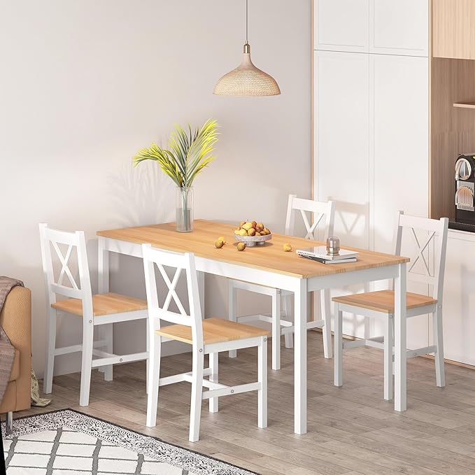 SogesPower Dining Table Set for 4, 5-Piece Wood Kitchen Dining Table Set - Image 2