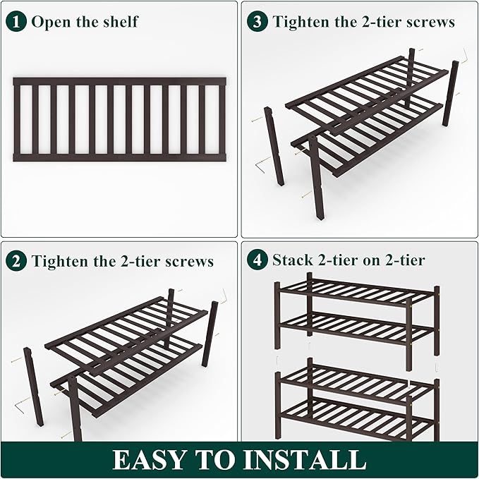 Smiry Shoe Rack, 4 Tier Thick Bamboo Shoe Organizer, Stackable Free Standing - Image 5
