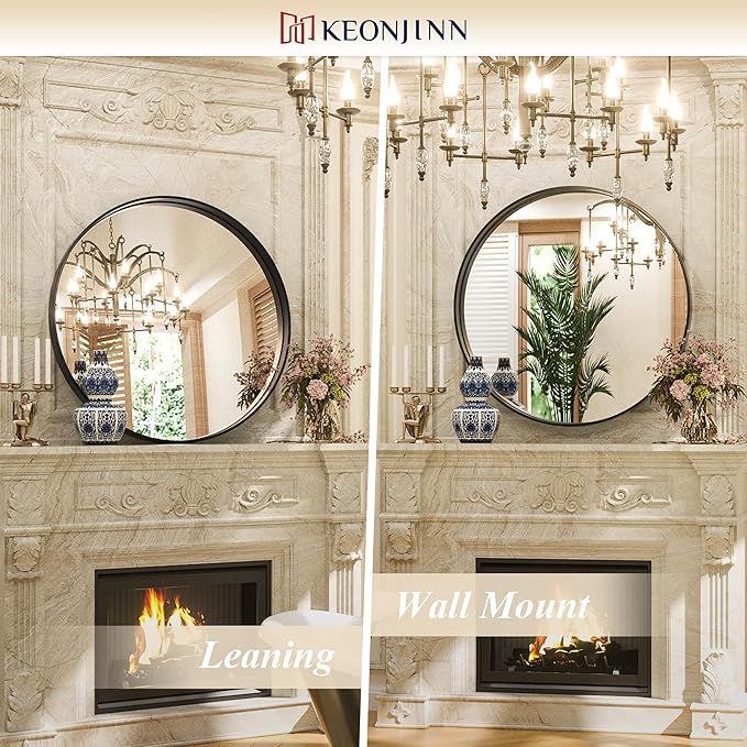 Keonjinn Black Round Mirror 36 Inch, Brushed Black Framed Circle Mirror - Image 7