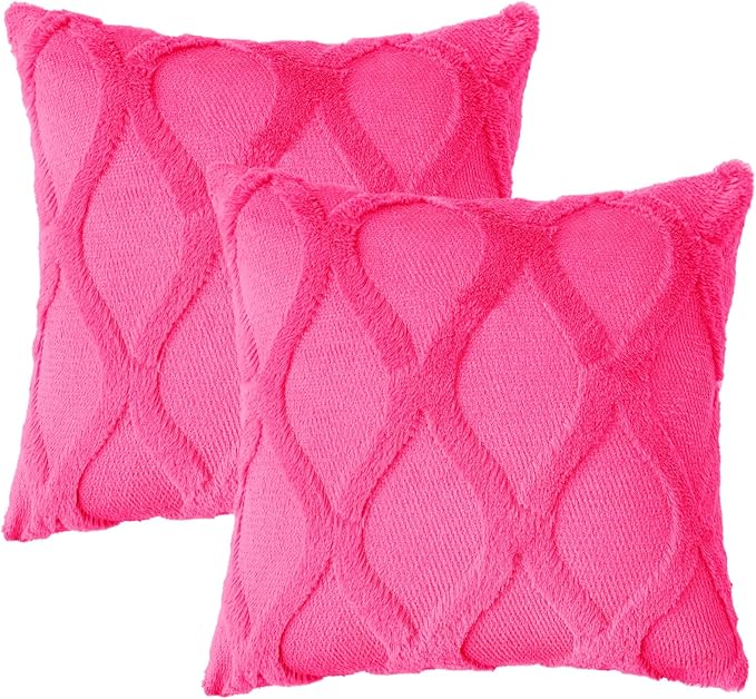 decorUhome Throw Pillow Covers 16x16 Inch Set of 2, Soft Plush Faux Fur Wool - Image 7