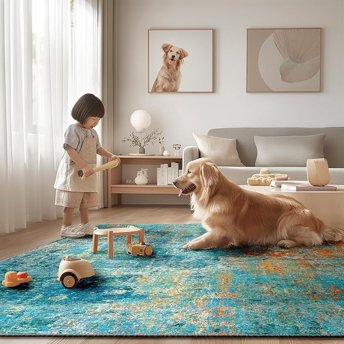 Washable Area Rugs 4ft Non-Slip Modern Abstract Soft - Image 8