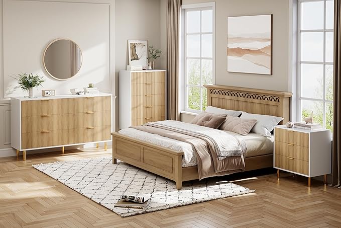 GarveeHome Natural Dresser, Modern 3 Drawer Dresser - Image 3