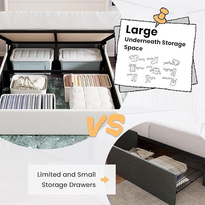 SHA CERLIN Queen Size Lift Up Storage Bed/Velvet Upholstered/Modern Wingback - Image 4