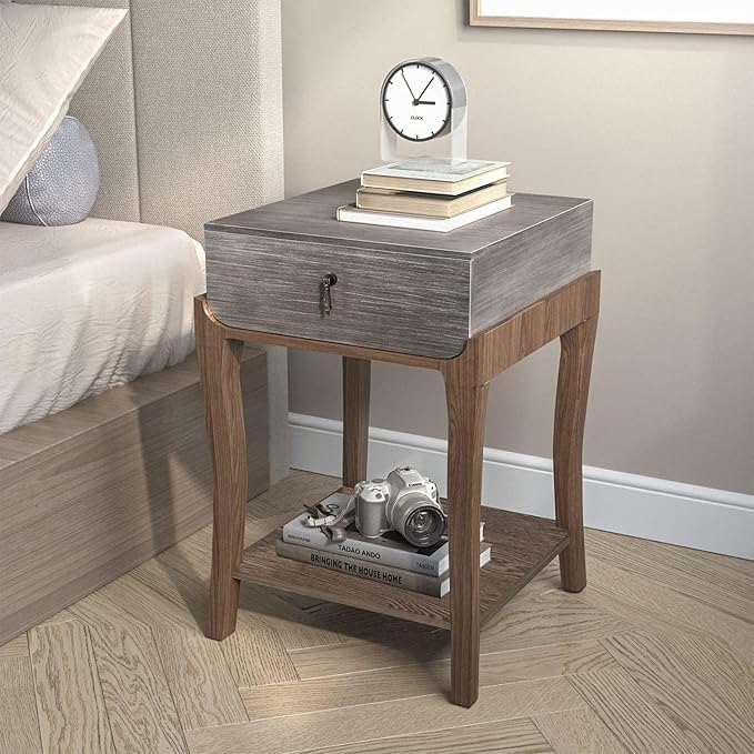 COSIEST Rustic Nightstand, 2-Tier Farmhouse Bedside Table, Wood Accent End Table - Image 3