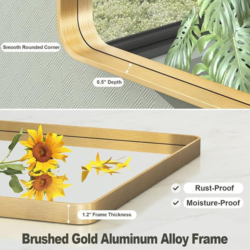22x30 Inch Gold Framed Bathroom Mirror, Brushed Gold Metal Vanity Mirror - Image 2