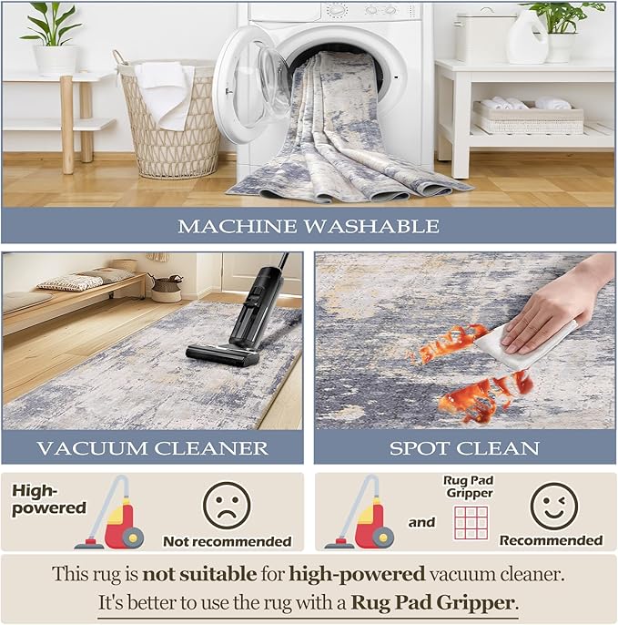 Washable Area Rugs 2'x10' Non-Slip Modern Abstract Soft - Image 4