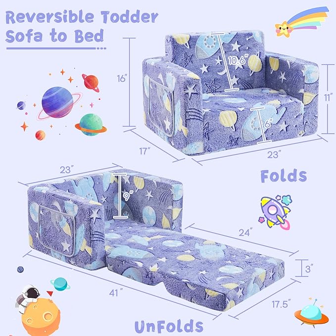 Toddler Couch, Toddler Chair, 2-in-1 Baby Seat Furniture Fold Out, Convertible - Image 2