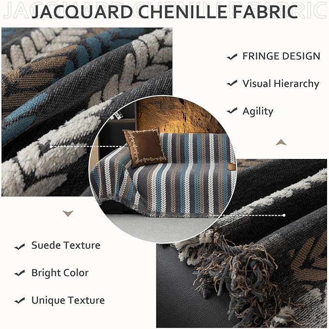 STACYPIK Boho Jacquard Leaves Sofa Cover, Washable Furniture Protector - Image 5