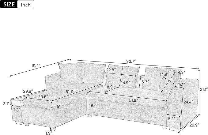Merax 93.7" L-Shaped Sectional Sofa - Image 2