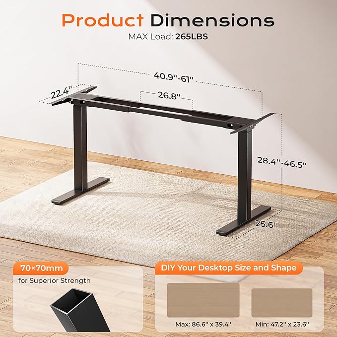 Huuger Dual Motor Electric Standing Desk Frame, Sit Stand up Desk Leg - Image 2