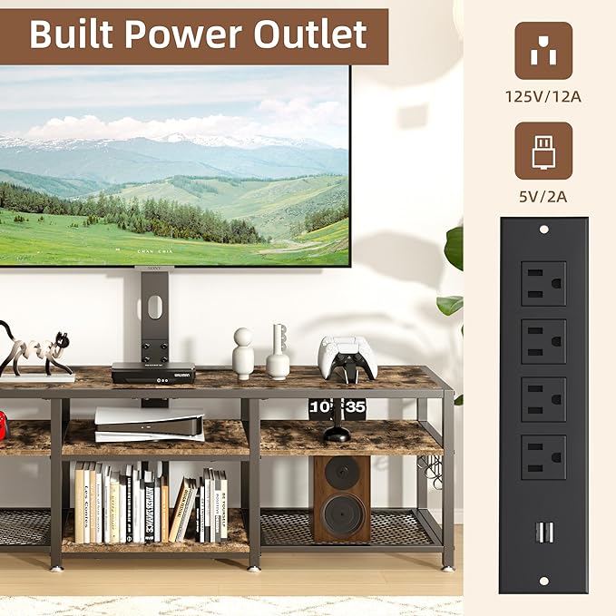 VECELO 71" TV Stand with Mount and Power Outlets, Entertainment Center with - Image 4