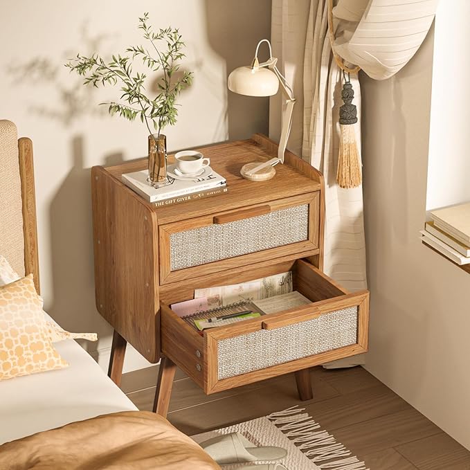 Lerliuo Rattan Nightstand, Boho Night Stand - Image 5