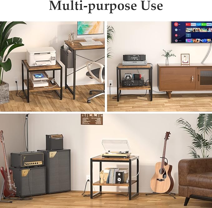 Homieasy End Table with Charging Station, 20 Inch Mini Fridge Stand with 2-Tier - Image 8