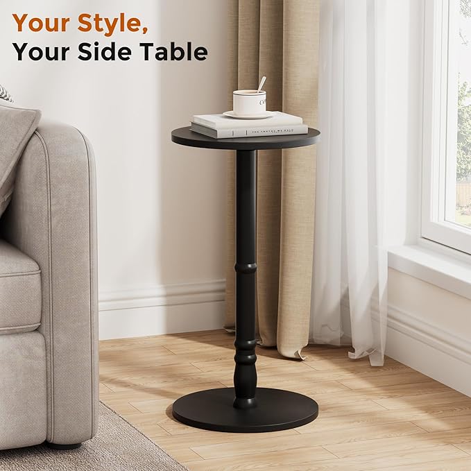 Round Side Tables Set of 2, Solid Wood Pillar - Image 4
