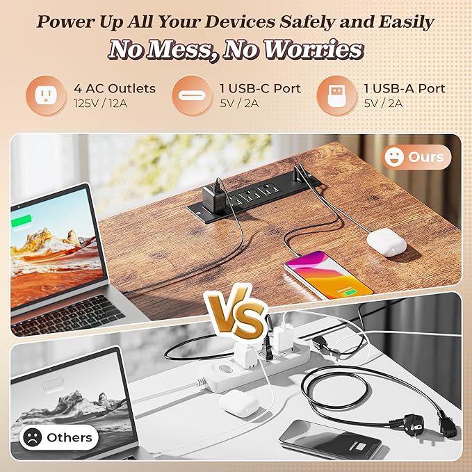 PRAISUN 61" L Shaped Desk with Power Outlets and USB-C Port, Reversible - Image 4