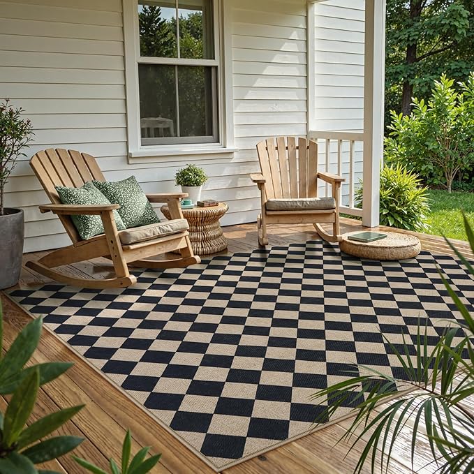 Lahome Checkered Dining Living Room Rug, 5x7 Washable Indoor Outdoor Easy Jute - Image 2