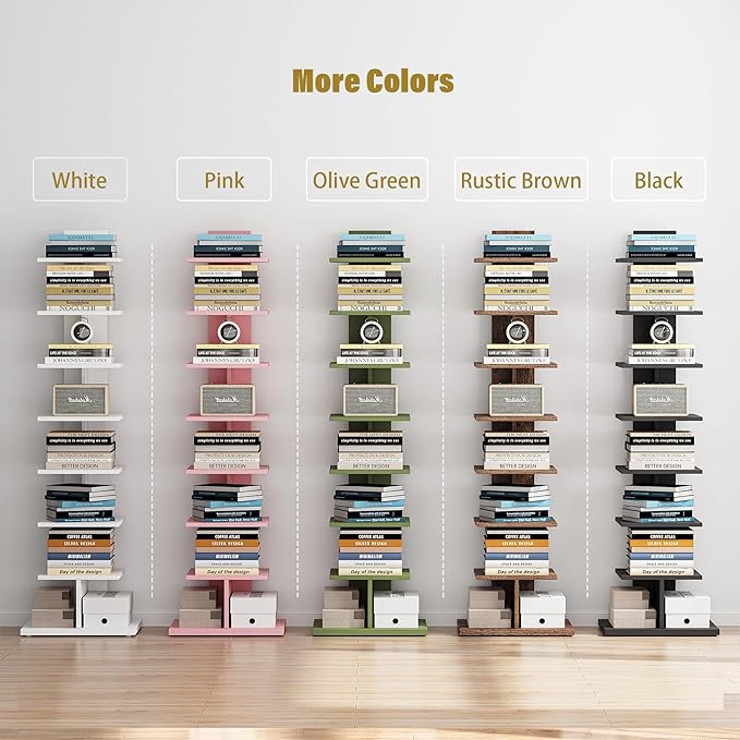 TUTOTAK Bookshelf, 8-Tier Bookcase, Narrow Spine Book Shelf - Image 5