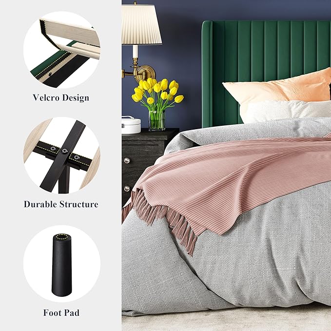 Allewie Full Size Bed Frame/Velvet Upholstered Platform Bed/Vertical Channel - Image 7