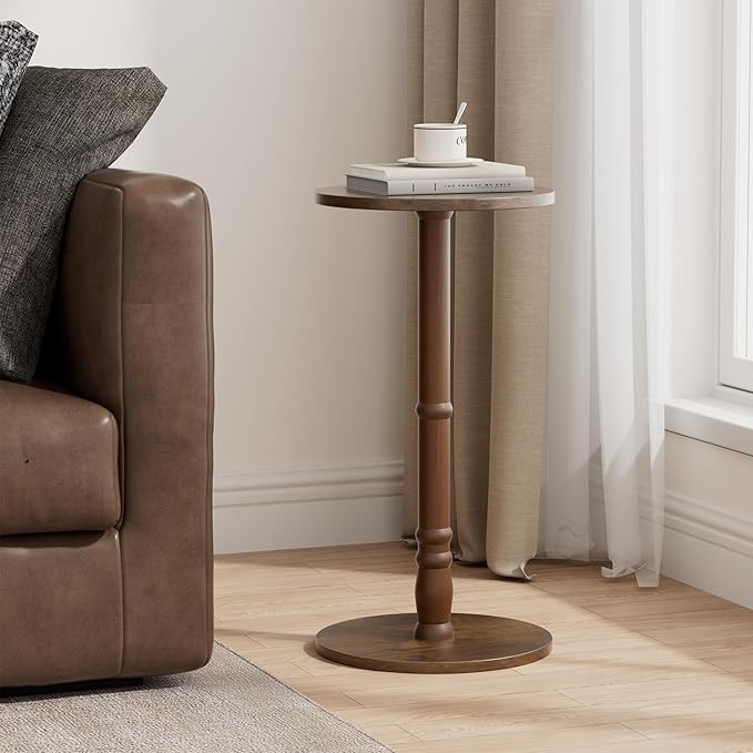 Round Side Table, Solid Wood Pillar - Image 2