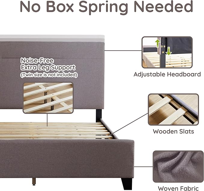 Livinia Amelia Full Size Platform Bed, Fabric Upholstered Full Bed Frame - Image 3