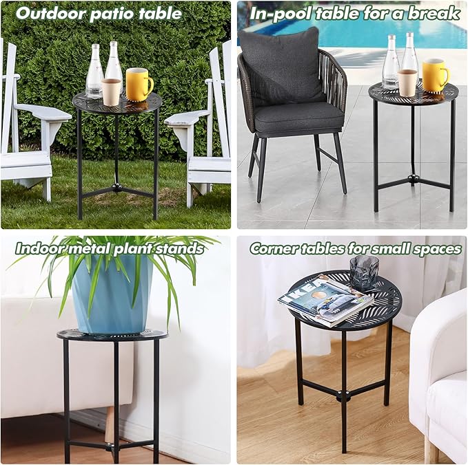 1 Packs 13" Metal Outdoor Side Tables Small Black Outside End Table - Image 7