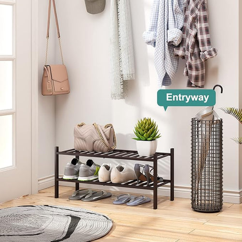 2-Tier Shoe Rack for Entryway, Bamboo Shoe Rack for Closet, Free Standing Shoe - Image 2