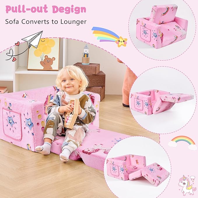 Toddler Couch, Toddler Chair, Kids Chair 2-in-1 Baby Seat Furniture Fold Out - Image 3