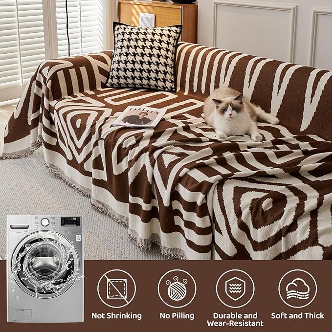 STACYPIK Soft Breathable Boho Chocolate Sofa Cover Stain Resistant Furniture - Image 4