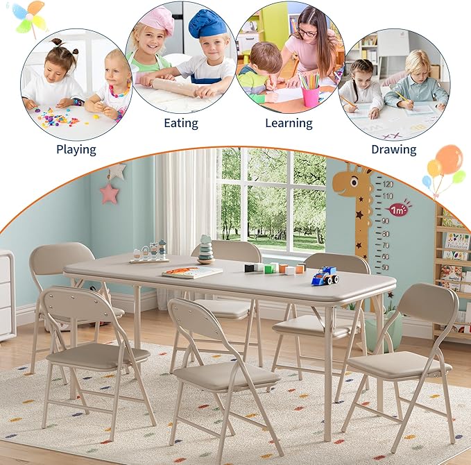 IDEALHOUSE 7 Piece Folding Kids Table and Chairs Set, Children Activity Table - Image 7