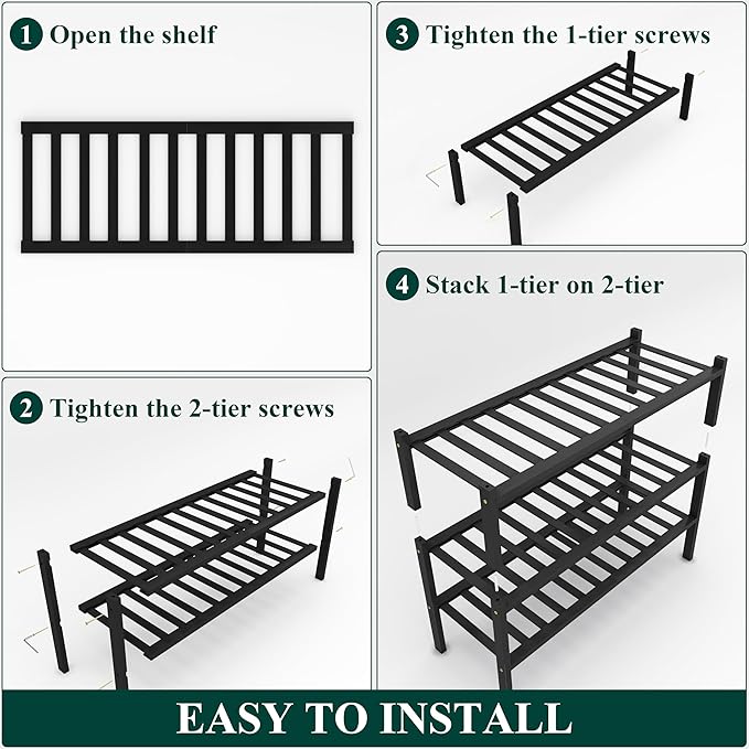 Smiry Shoe Rack, 3 Tier Bamboo Shoe Organizer, Stackable Free Standing Wooden - Image 6