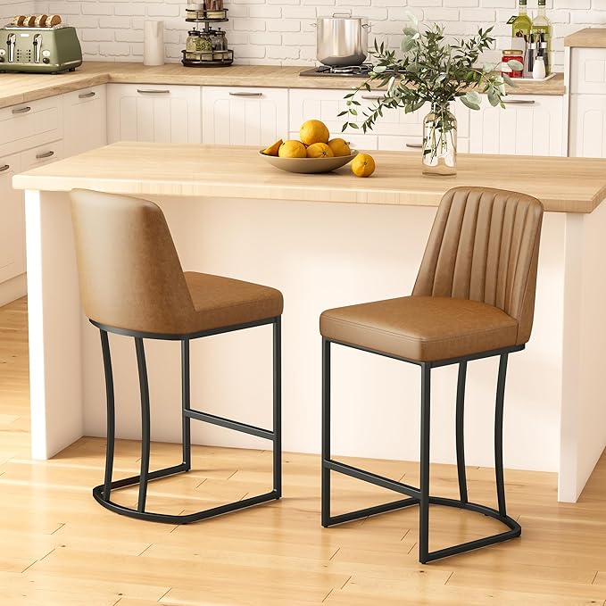 Bar Stools Set of 4, Faux Leather Counter Height Barstools, Upholstered Kitchen - Image 9