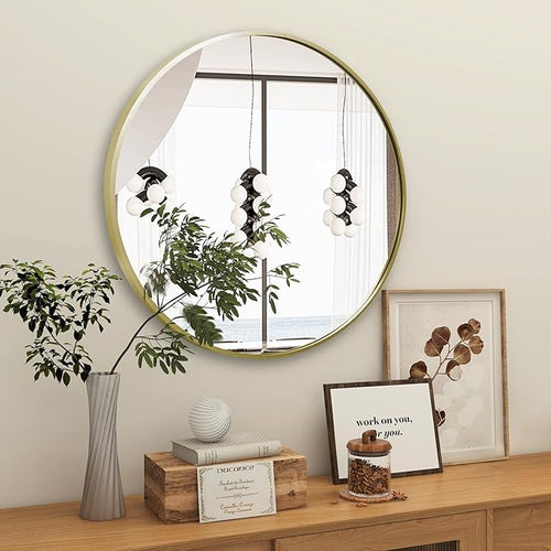 24 inch Gold Circle Mirror for Bathroom, Round Matte Gold Framed Mirror for - Image 2