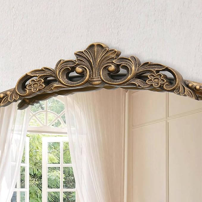 Micasso Antique Gold Ornate Mirror, 24 x 36 Inches Arched Baroque Style Mantel - Image 3