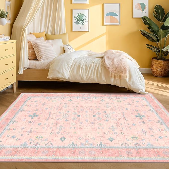 Pink Rugs for Bedroom Girls, 5x7 Washable Area Rug for Living Room Nursery Kids - Image 8