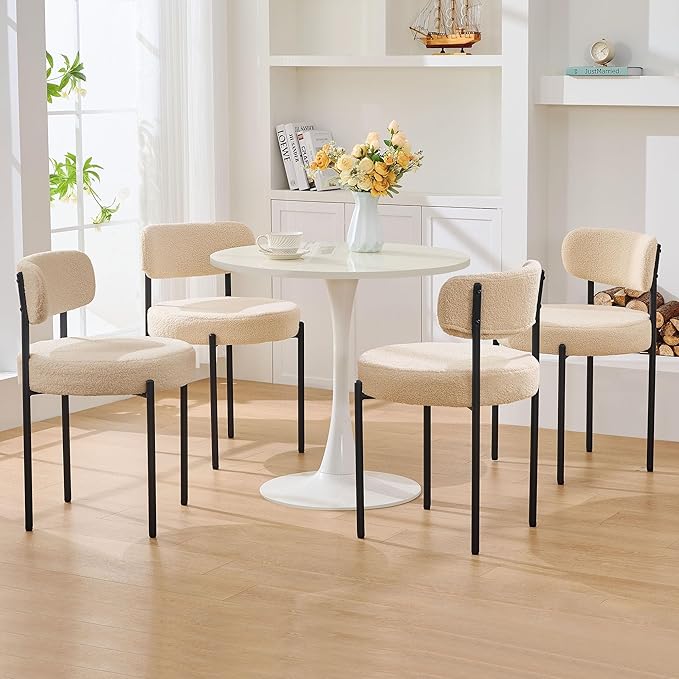 Boucle Dining Chairs, Kitchen Dining Room Chairs Curved Backrest Upholstered - Image 9