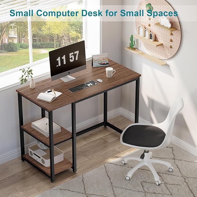 SINPAID 40" Vintage Desk with Shelves, Sturdy Dark Brown Desks with Storage - Image 6