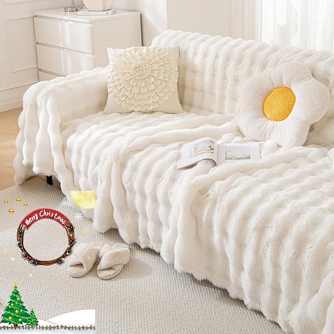 VM VOUGEMARKET Thick Faux Rabbit Fur Couch Cover 1-Piece Warm Soft Cozy Sofa - Image 2