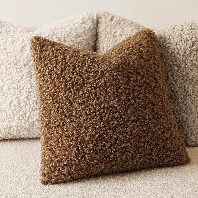 Foindtower Set of 2 Curly Teddy Wool Pillow Covers Decorative Boucle Textured - Image 4