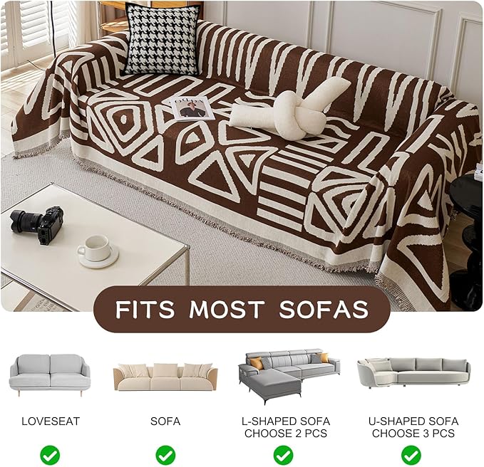 STACYPIK Boho Sofa Cover for Pet, Chocolate Geometric Couch Cover for Sectional - Image 8