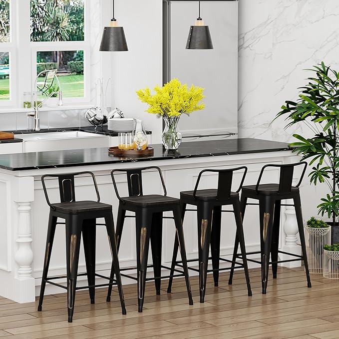 Yongchuang 24" Industrial Metal Barstools Set of 4 Counter Height Bar Stools - Image 4