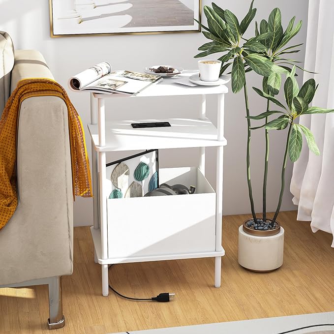 Small Side Table with Charging Station, Slim Nightstand with Outlet, Sofa - Image 4