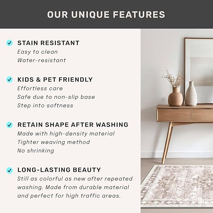 Washable Neutral Farmhouse Large Entryway Rug, 3x6 Area Rugs - Image 5