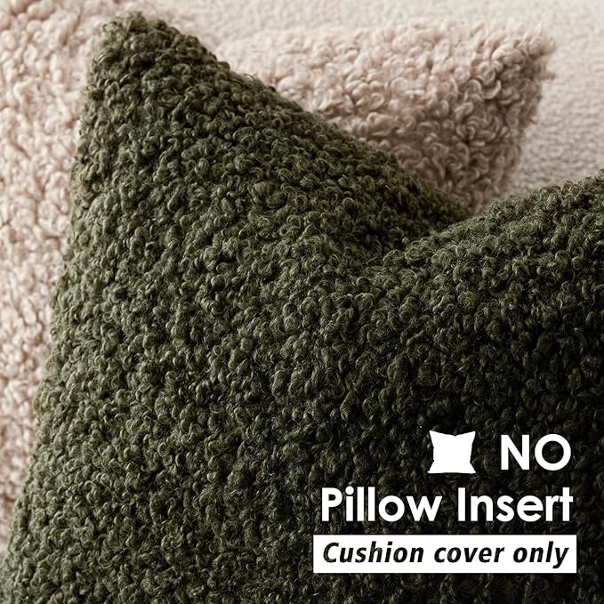 Foindtower 2 Pieces 16x16 Inch Olive Green, Faux Fur Throw Pillow Cover Accent - Image 3