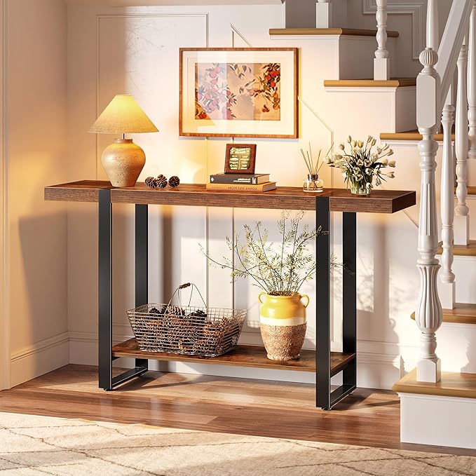 Huuger 47.2 Inch Entryway Table, 2-Tier Industrial Console Sofa Table, Accent - Image 3