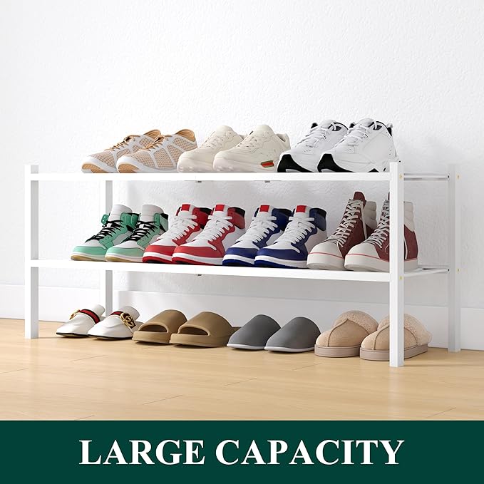 Smiry Shoe Rack, 2 Tier Long Bamboo Shoe Organizer, Stackable Free Standing - Image 5