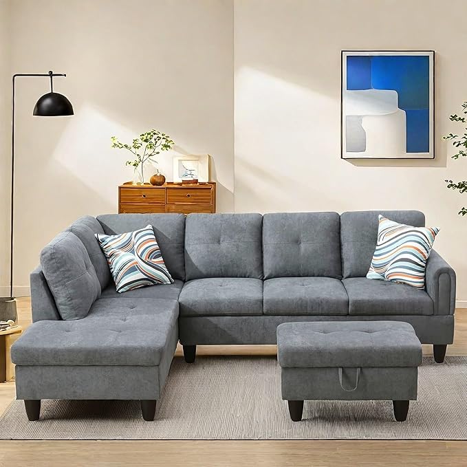 NAYSAYE Sectional Couch with Ottoman Storage, L Shaped Couch Sofa Furniture Sets - Image 3